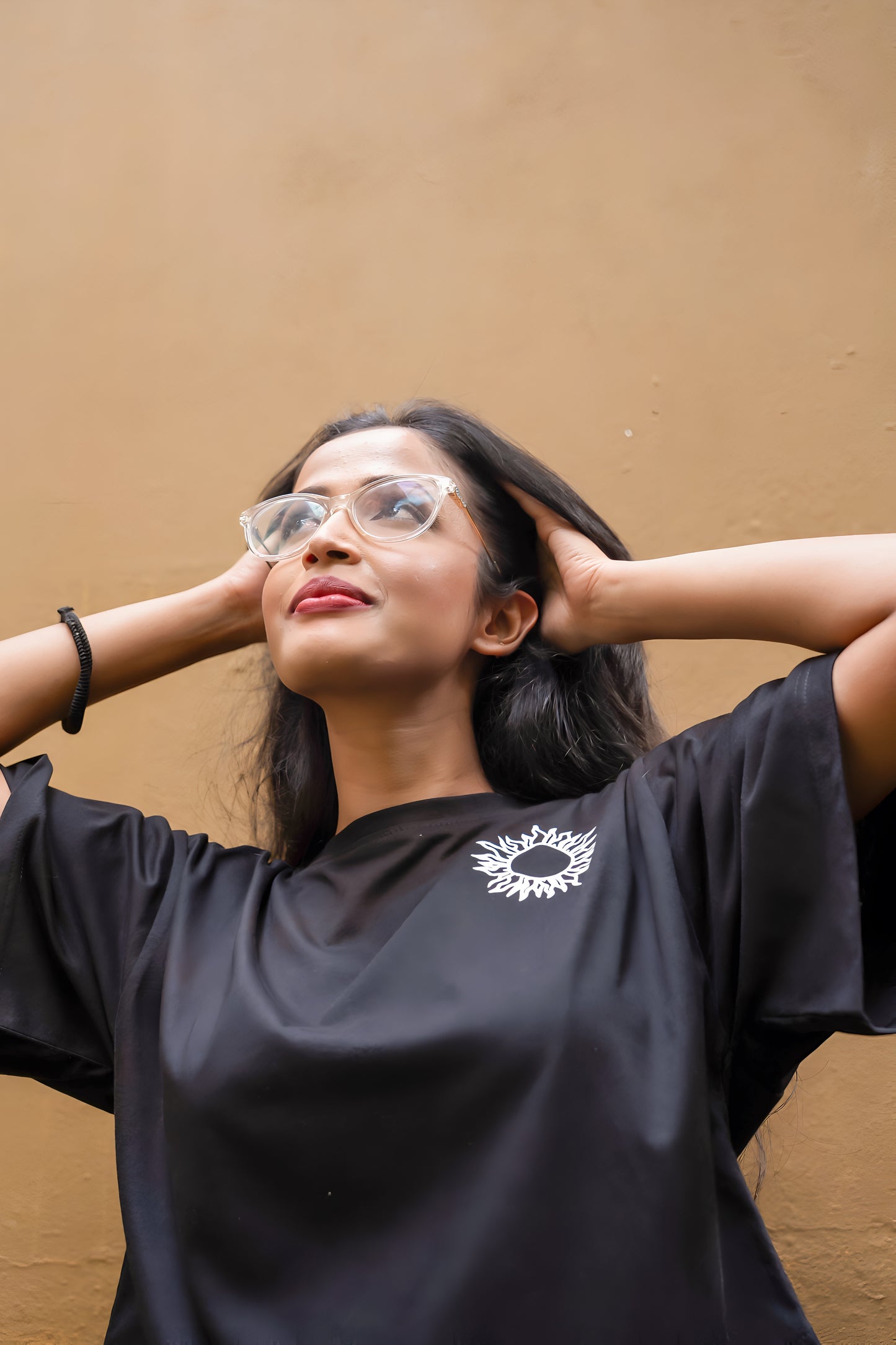 Black Crop Top with Earthy Elements Prints (Front & Back)