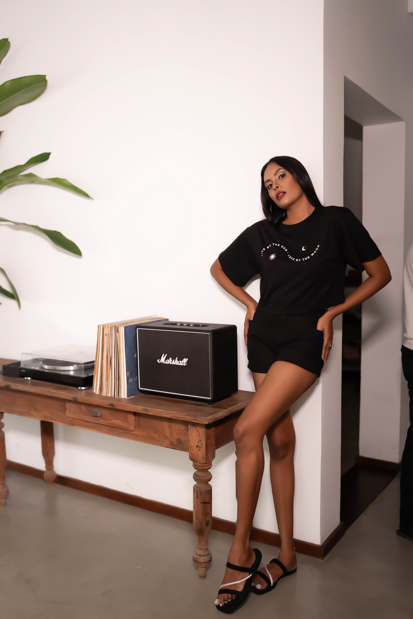 Black Crop Top with “Live by the Sun, Love by the Moon” Sun &amp; Moon Doodle (Front + Back)