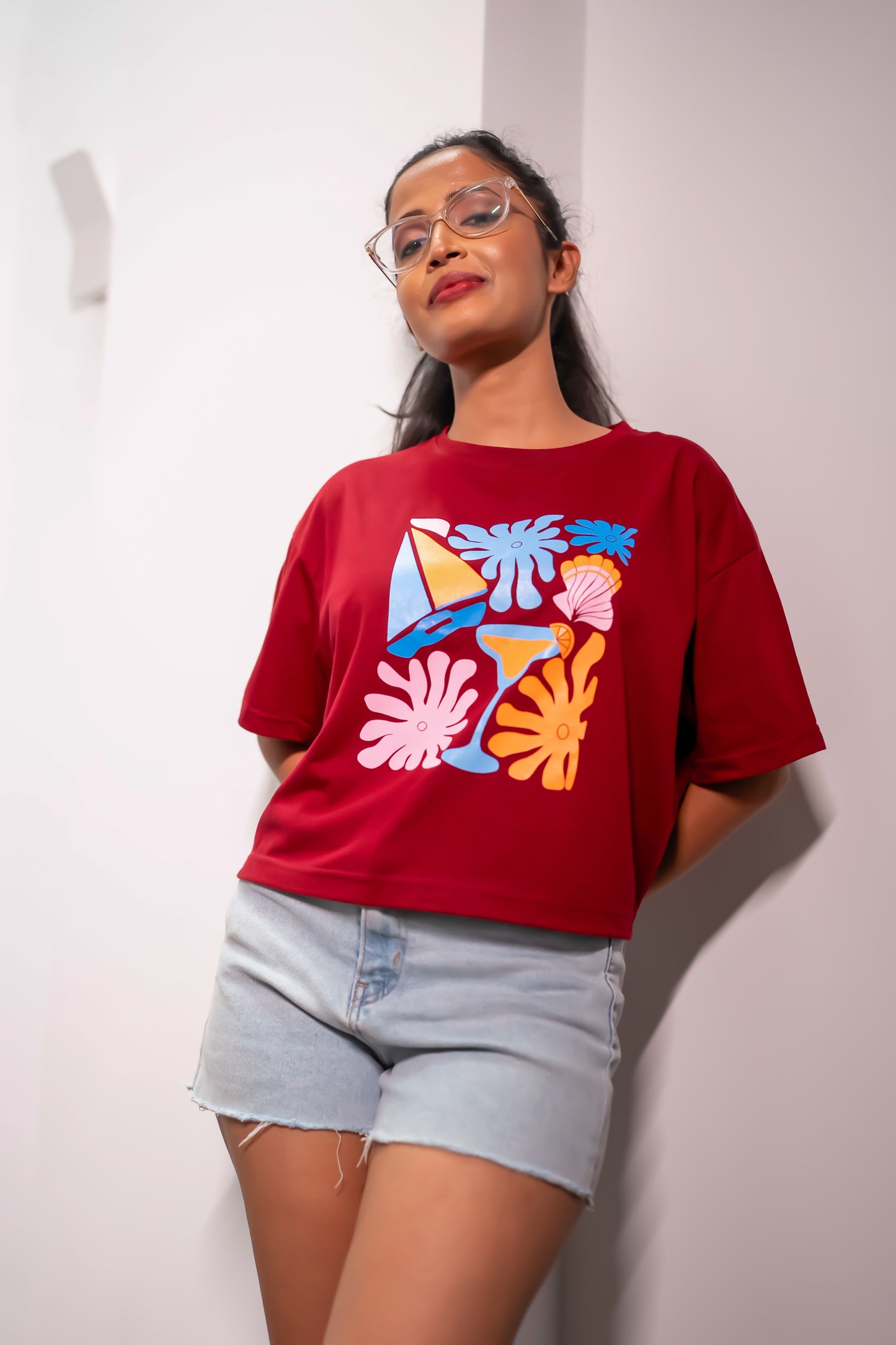 Bloom &amp; Breeze Cherry Red Printed Crop Top