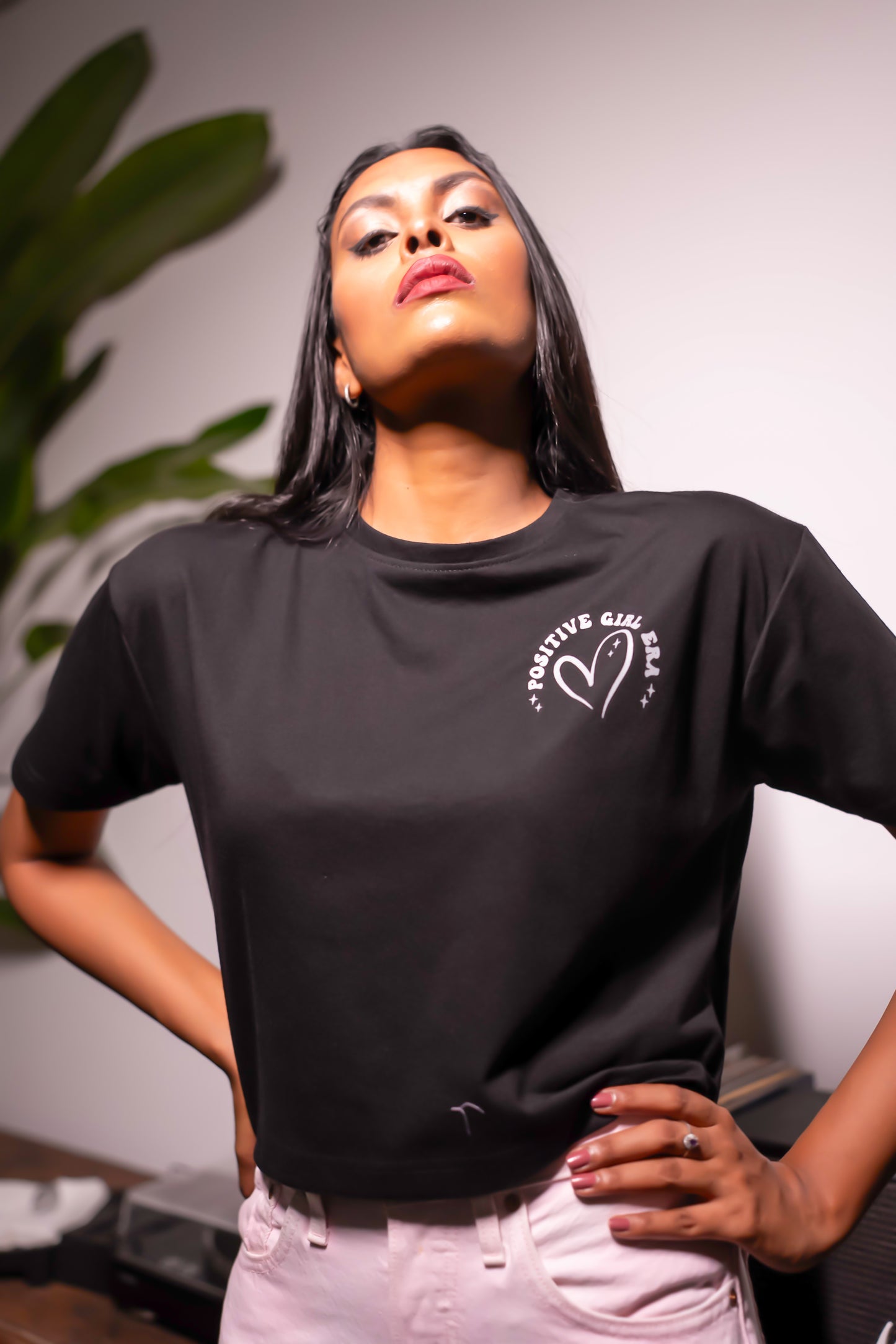 Black Cropped Top with “Positive Girl Era” Print (Front & Back)